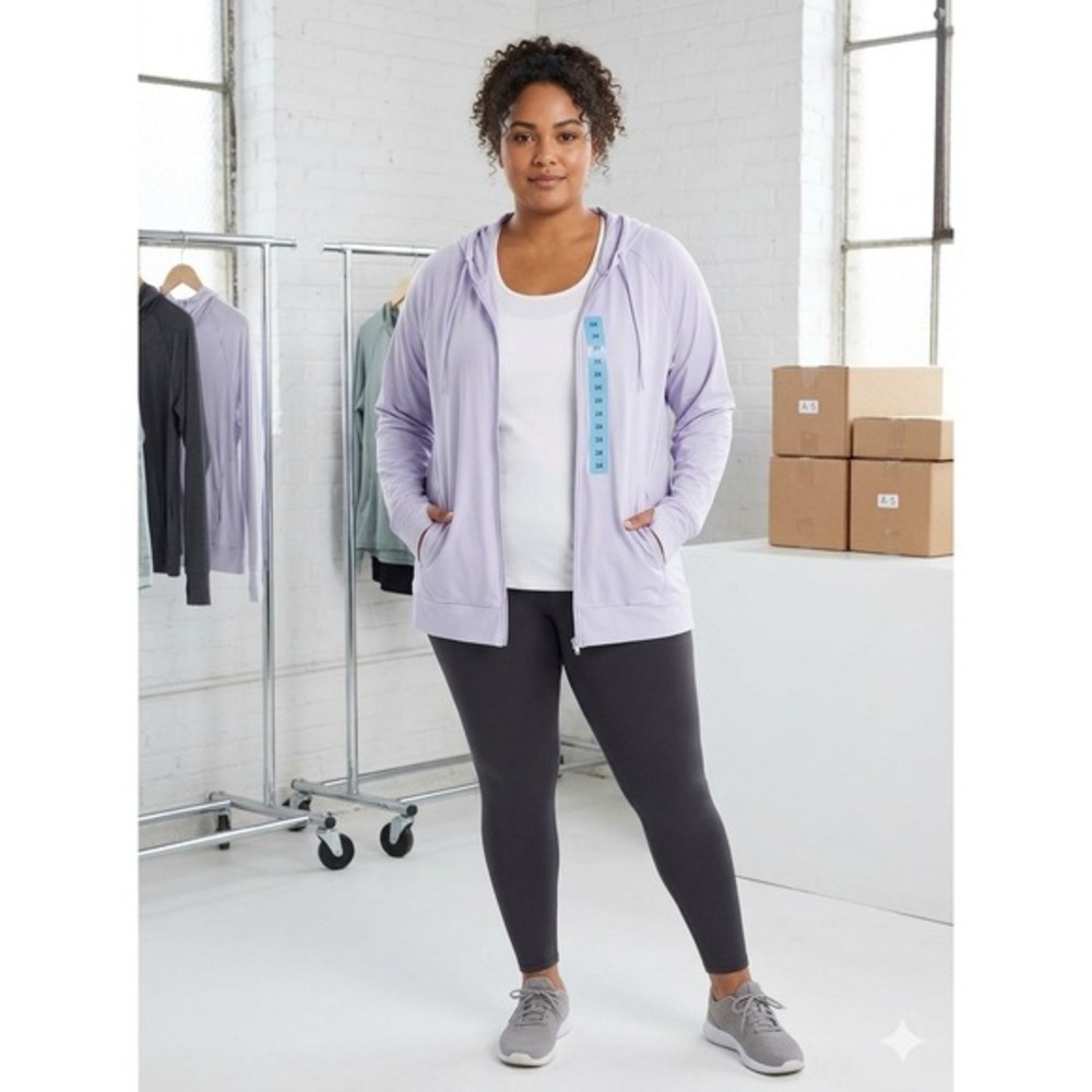 Mondetta Women's Hoodie 3X‎ Purple Full Zip Jacket Active Workout Thumbhole